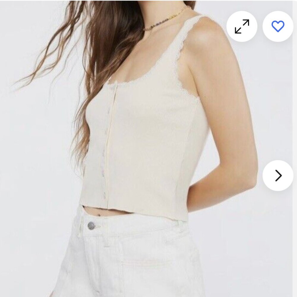 My Mum Made It - Light Waffle Button Tank Top - White M-L